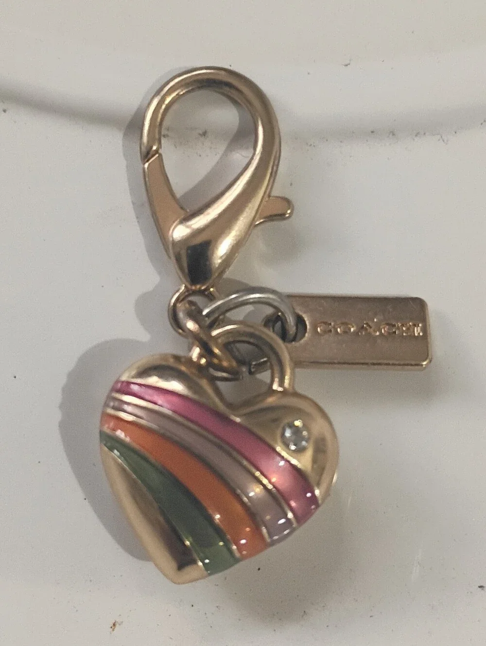 Coach Gold-Tone Heart Charm with Pink, Orange & Green Enamel